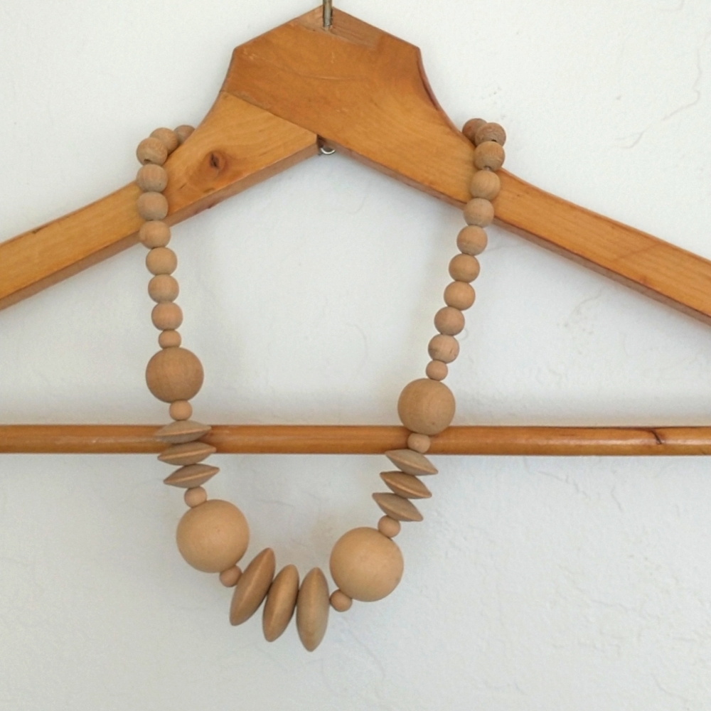 Vintage boho wood bead necklace